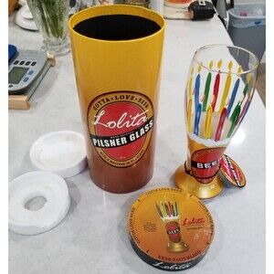Lolita hand painted birthday pilsner glass nos and box 22 oz